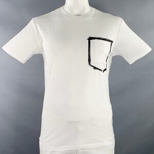 YVES SAINT LAURENT Size XL White Black Print One Pocket T-shirt